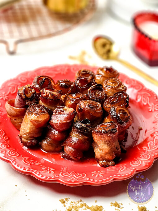 Maple Glazed Bacon Roses on Gold Marble