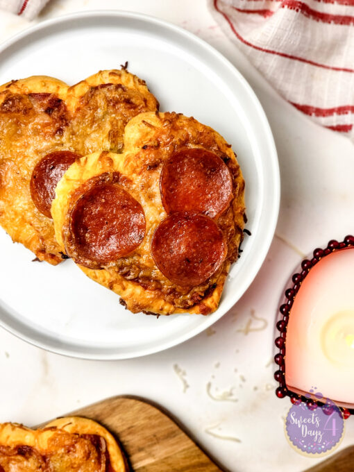 Mini Heart Pizzas on Gold Marble