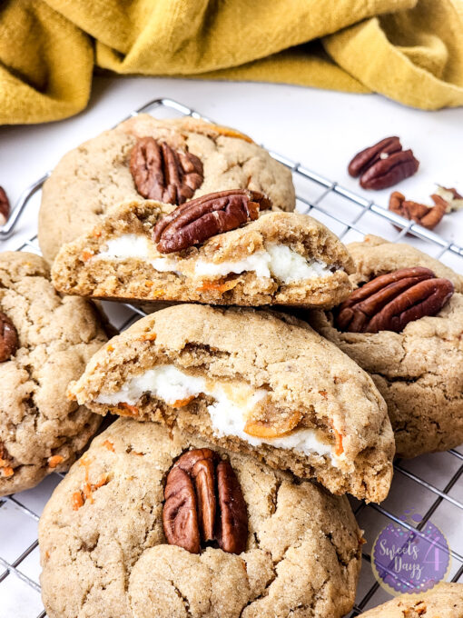 Stuffed Carrot Cake Cookies on Gold Marble